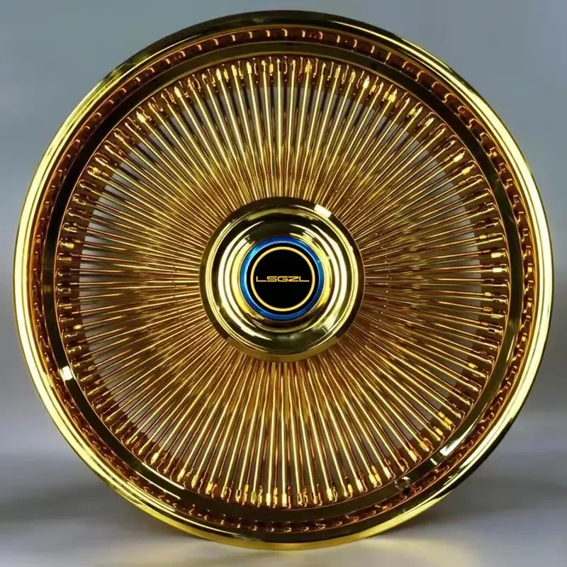 i Aluminum Barrel Golden Wire Wheel 20 22 24 26 Wire Steel Spoke 5x120 5x127 5x139.7 5*4.5 Wire Chrome Wheel Rims