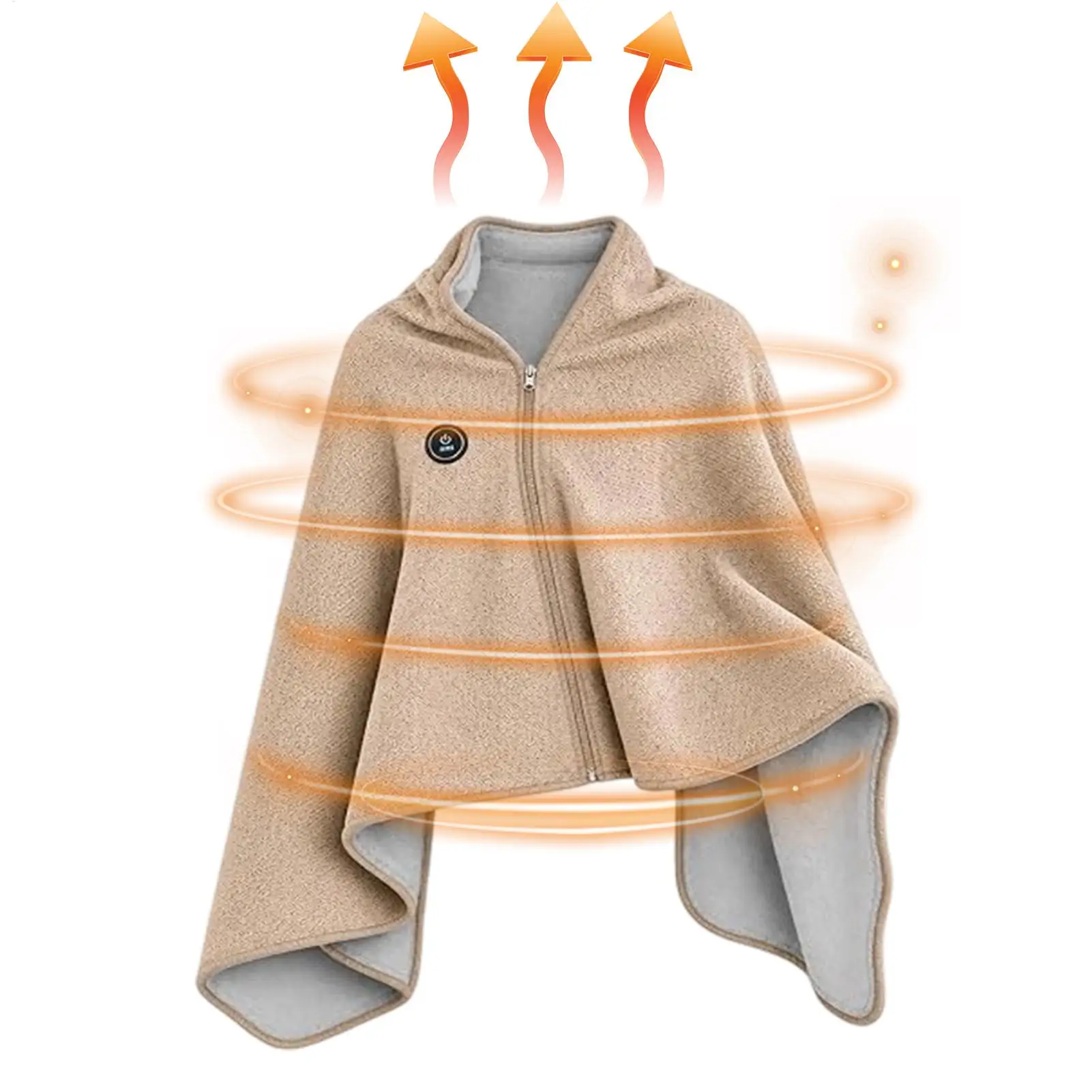 Electric Heated Blanket USB Powered Soft Zipper Shawl Wrap 3 Temperature Adjustment Warm Heating Scarf for Indoor Outdoor