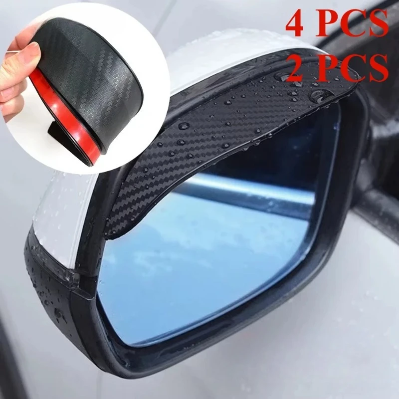 2/4Pcs Flexible Carbon Fiber Rearview Mirror Rain Shield , Auto Mirror Eyebrow Rain Cover Deflector  Rain Cover Protector