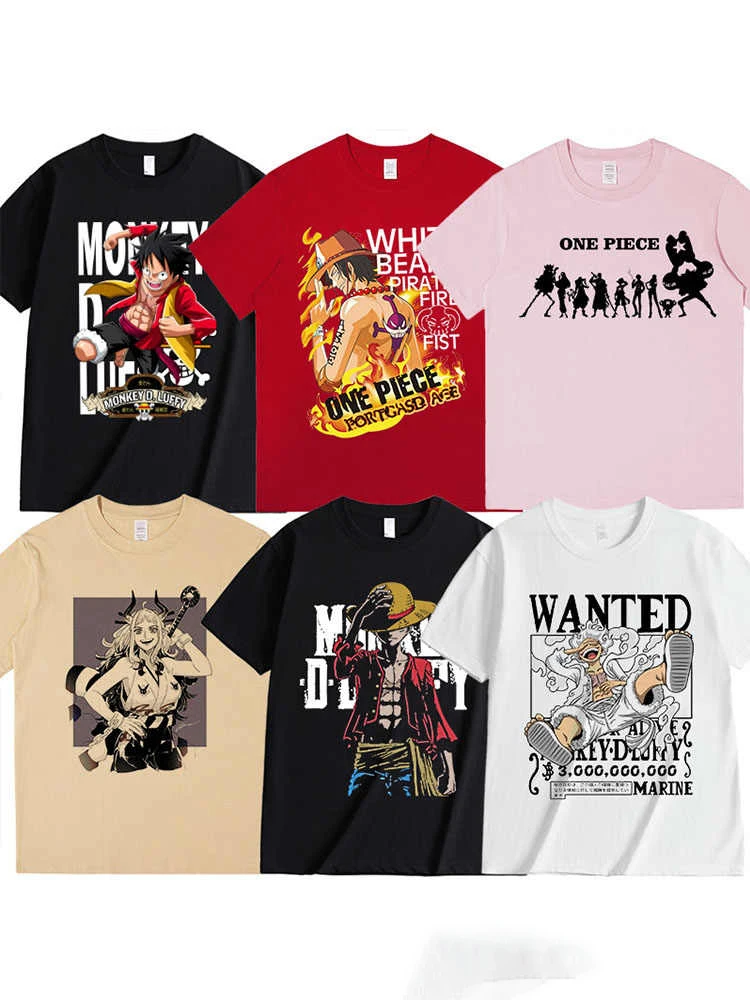 ONE PIECE Monkey D Luffy Straw Hat Yamato WANTED Men's T-Shirts Summer Anime Cotton Men Short Sleeve T Shirt Casual Men Clothing