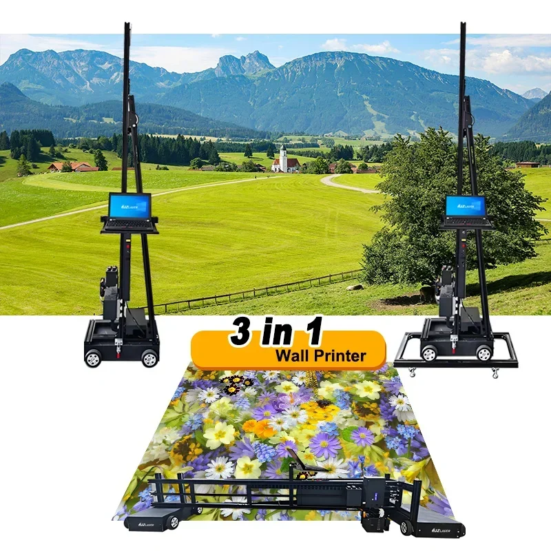 2025 3 in 1 Track Wheel Printer for Decoration Paint Design Painting Printing Robot Automatic Portable 3D Wall Printer