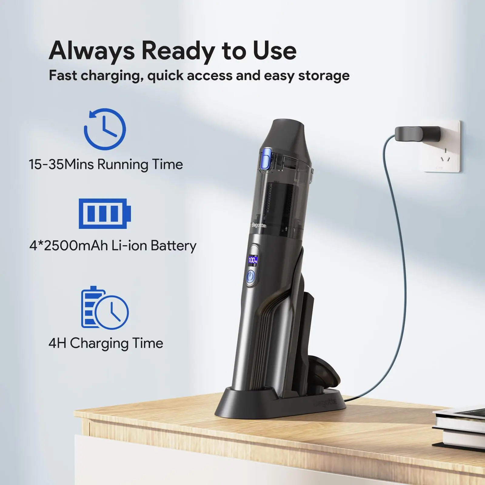 Bagotte BHV20 portátil 20KPa recargable inalámbrico Mini aspiradoras de mano de alta potencia aspiradora de mano inalámbrica para coche