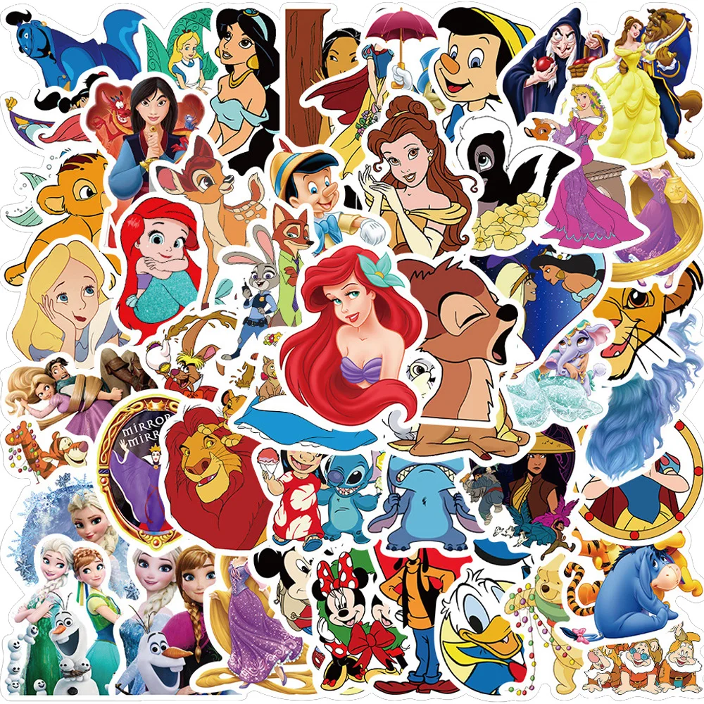 

10/30/50pcs Cute Princess Cartoon Stickers Disney Girls Sticker Decoration Scrapbooking Guitar Luggage Laptop Wall Toy Decals