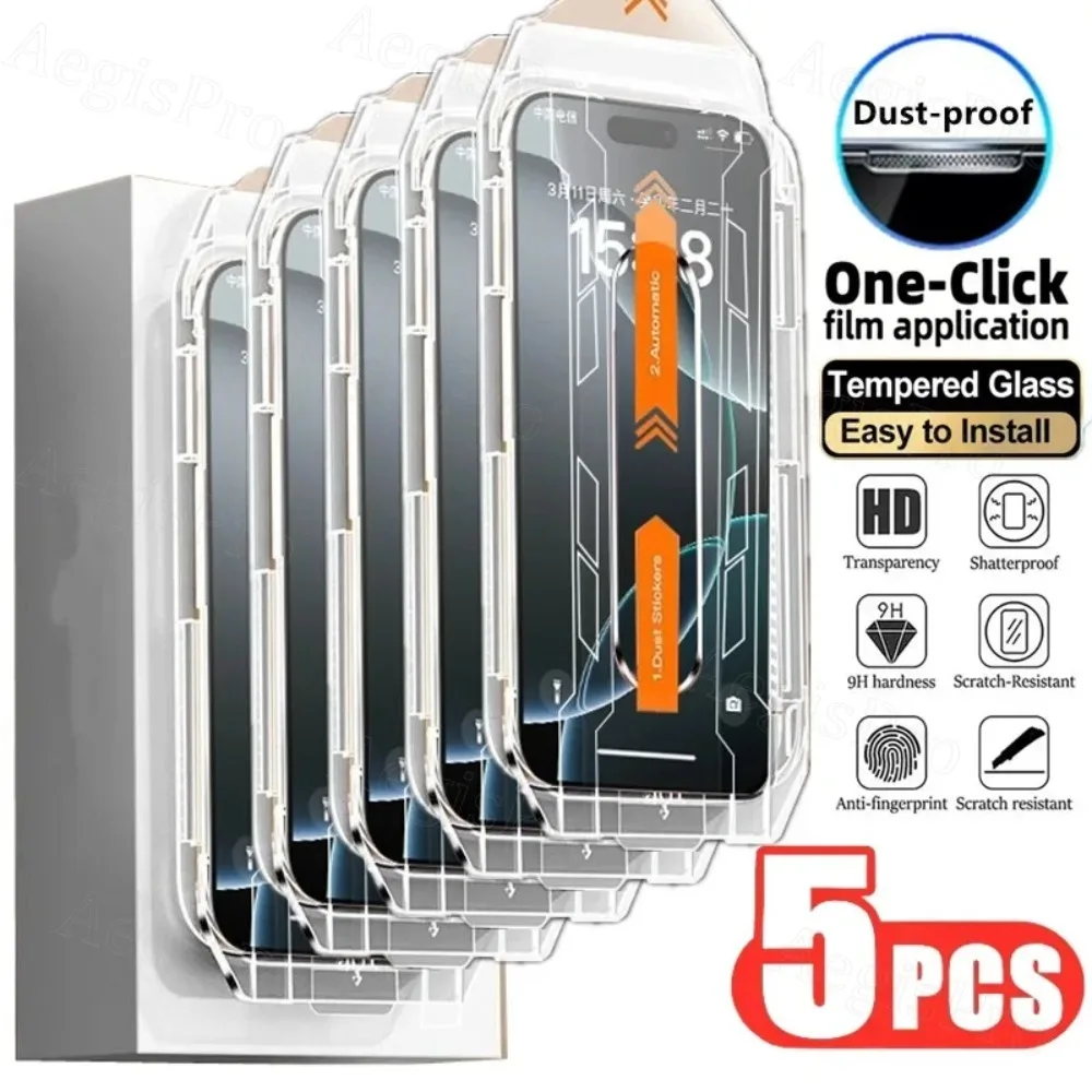 

5 шт., простой в установке закаленное стекло для IPhone 17 16 15 14 13 12 11 Pro Max Mini Plus X XR 3D Защитное стекло для экрана с дуговой кромкой