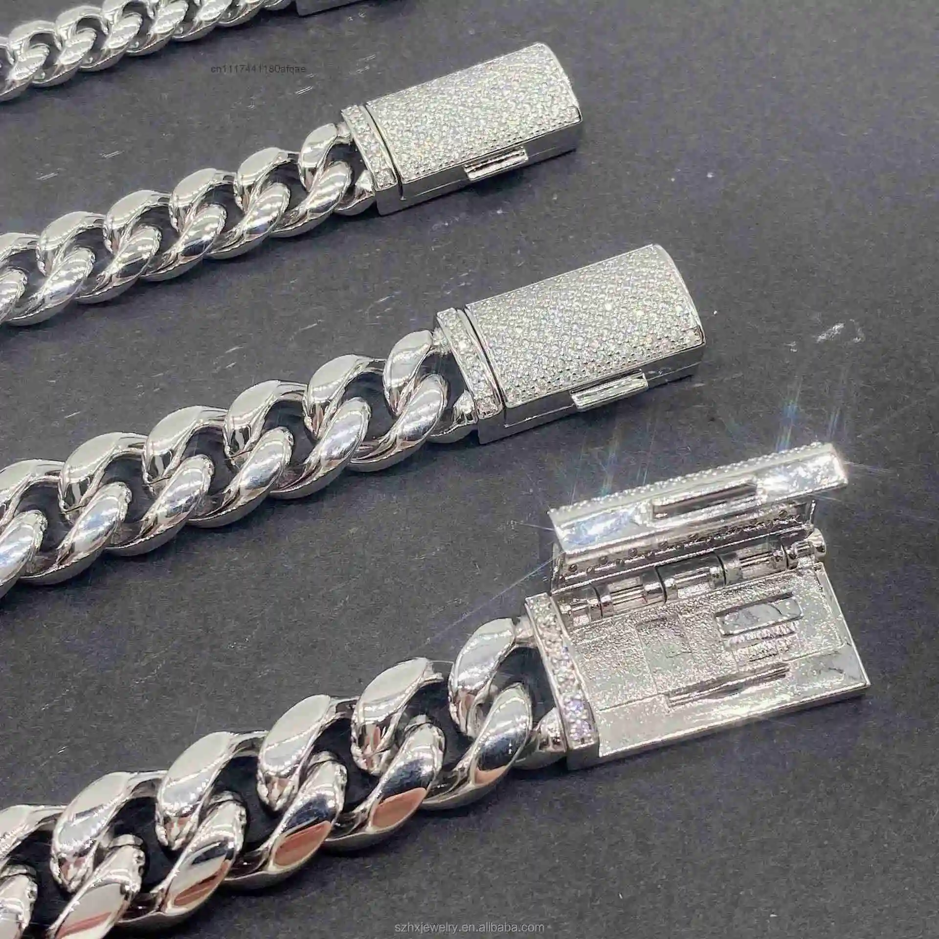 8mm 10mm S925 Silver Moissan Buckle Hip Hop Iced Out Vvs Moissanite Diamond Cuban Chain Necklaces.