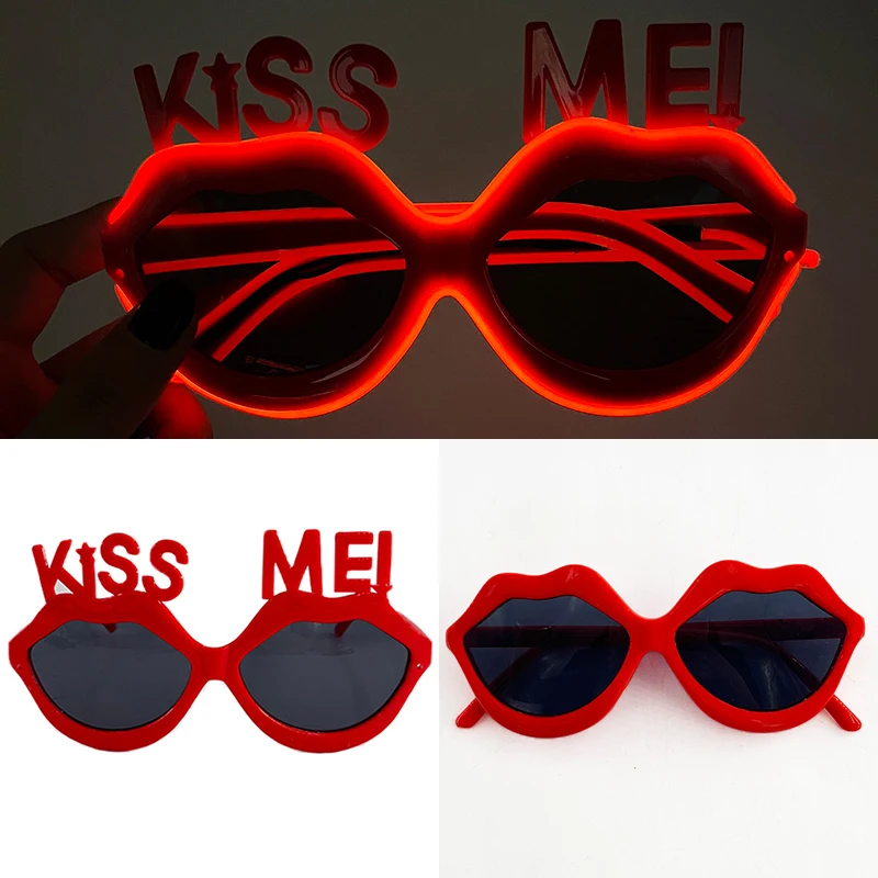 Sexy KISS ME Red Lips Shape Sunglasses for Woman Glowing Party Decoration LED Sunglasses Vintage Retro Female Eyewear