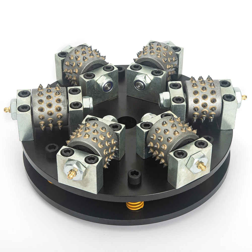 12 Inch 300mm Bush Hammer Single Layer Metal 6 Rollers Rotary Plate Diamond Abrasive Tool For Grinding Concrete And Stone
