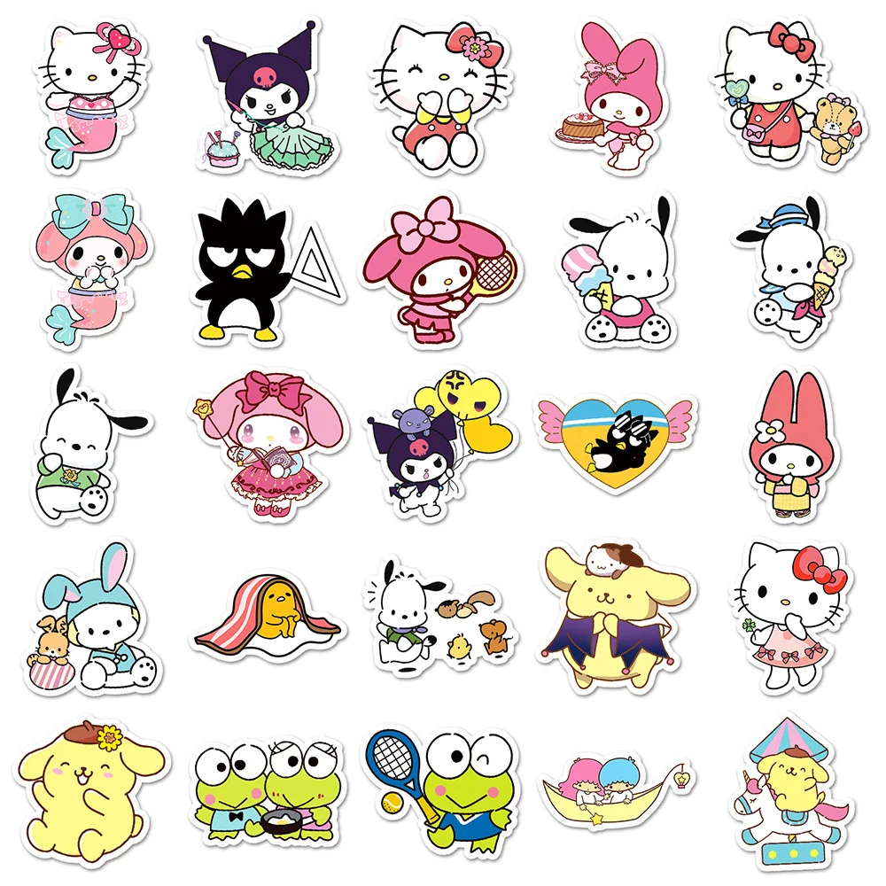 10/30/50/100pcs ผสม Sanrio อะนิเมะสติกเกอร์น่ารัก Kuromi Hello Kitty My Melody การ์ตูนสําหรับขวดน้ําเครื่องเขียนโทรศัพท์