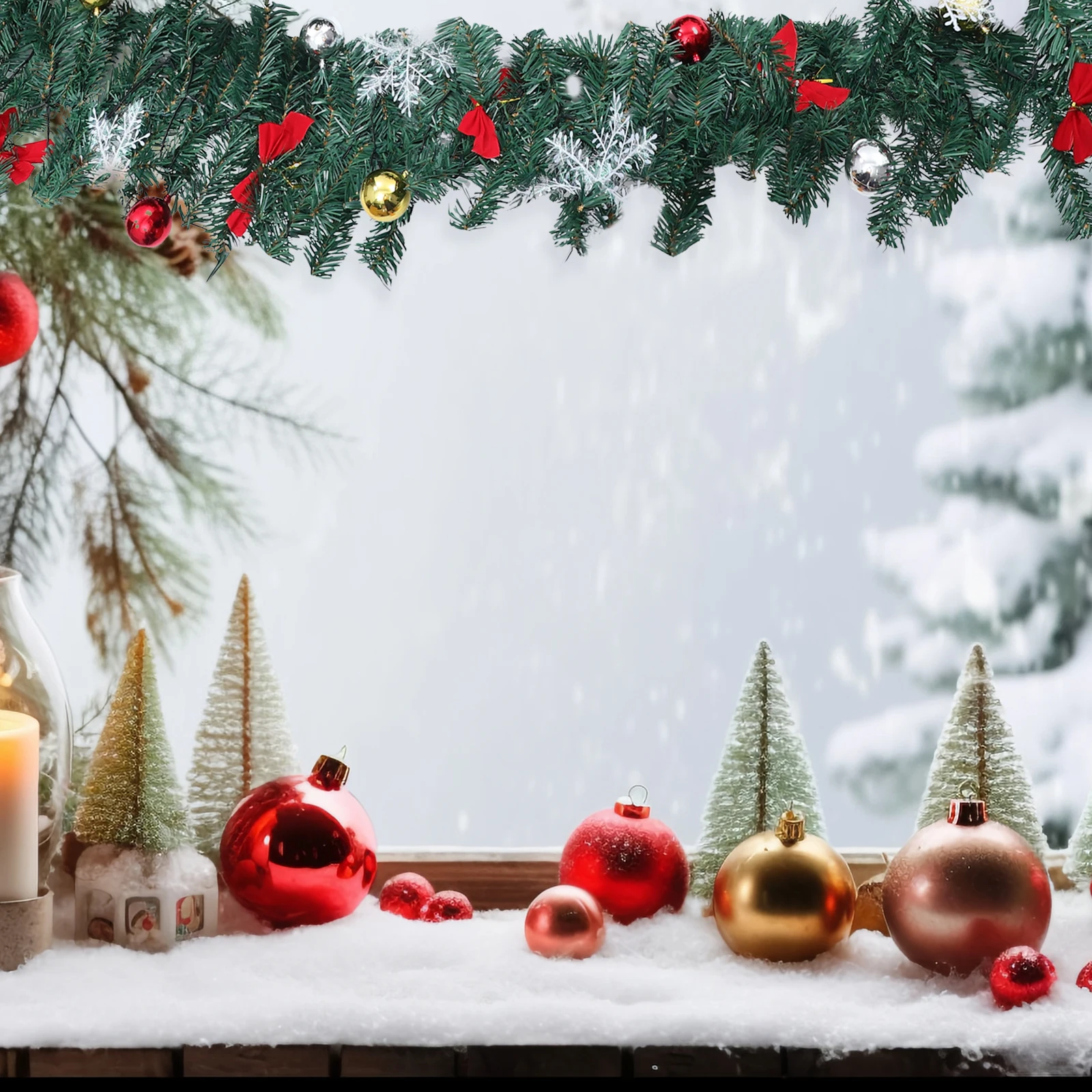 

Artificial Xmas Garland Warm White Light Pine Garland Flexible Christmas Decoration for Front Door Fireplace Porch Stairs