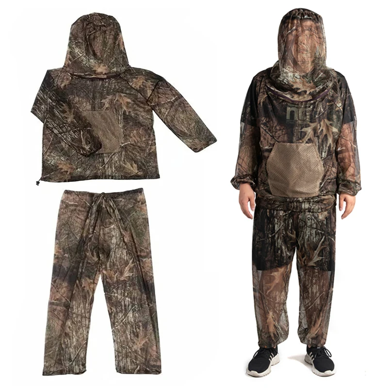 Fishing Clothing Wear Goods Equipment Summer Anti-Mosquito Fishing Ghillie Suit Hunting Clothes Camouflage Suit Camping Mesh