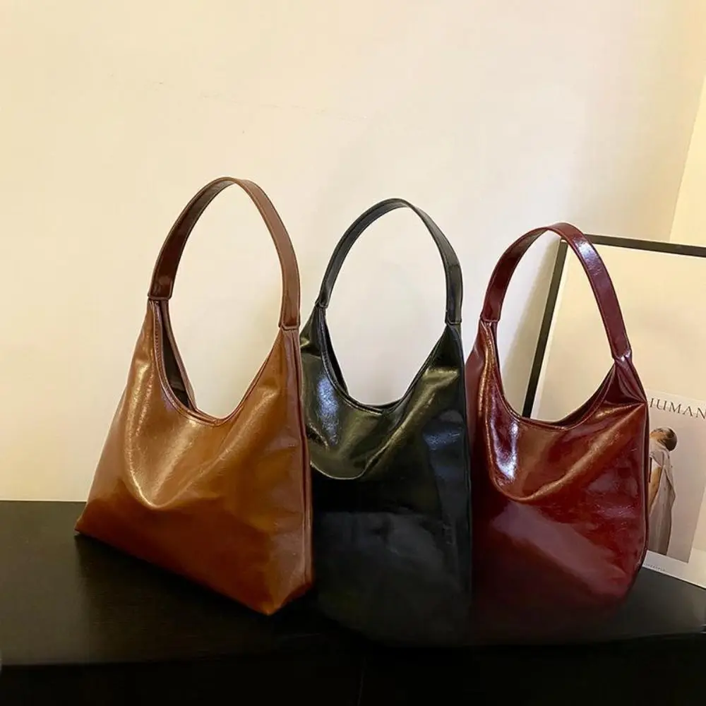 

Leisure Wine Red Hobo Bag Vintage Large Capacity Underarm Bag Single Shoulder Simple Tote Bag Commute