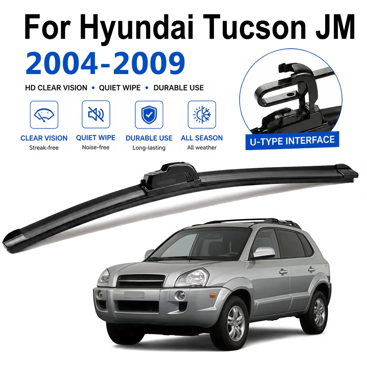 Custom Fit U Type Wiper Blades For Hyundai Tucson JM 2004-2009 Durable Rubber All Season Front Window Windshield Wipers 24"+16"