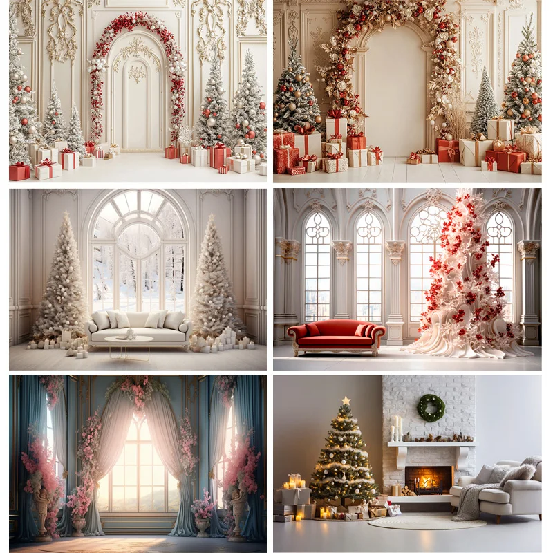 

Christmas Decorated Front Door Porch New Year Photography Backdrop Props Window Winter Evening Xmas Room Studio Background RS-02