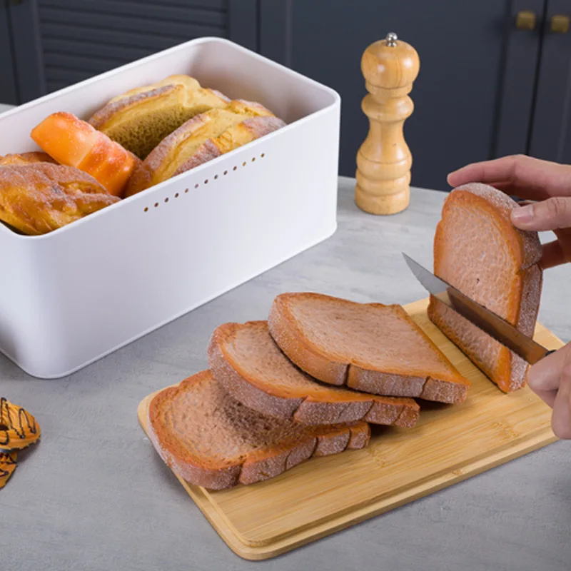 1pcs Metal Bread Box Kitchen Storage carbon steel Rustproof Bread Bin with Bamboo Lid Square Airflow Preservation Container