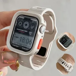 Candy Silicone Case+Strap for Apple Watch Series 9 45mm Band 8 7 41mm SE 6 5 4 44mm 40mm Rubber Correa Strap Iwatch Ultra 2 49mm