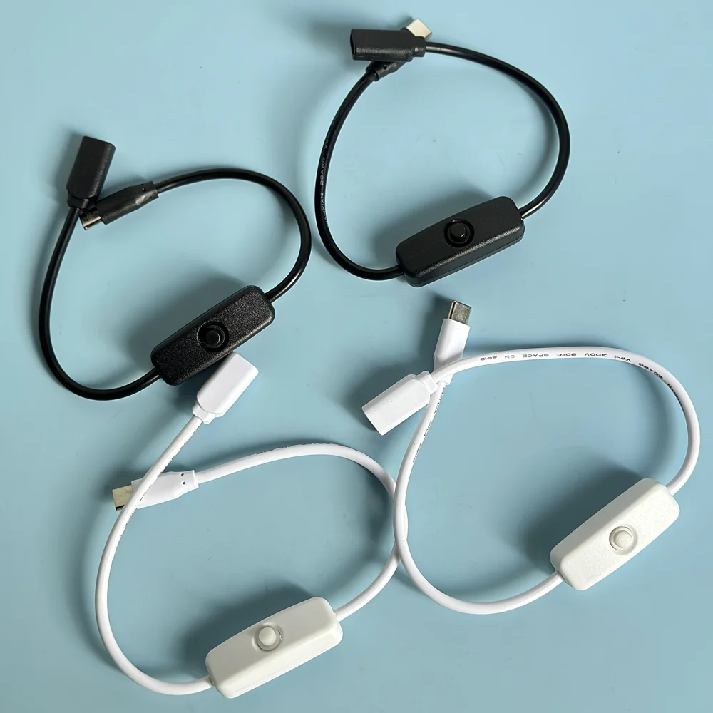 Type C Extension Cable with Switch On / Off Black Or White Color USB C Switch Cable Type C Male And Female Connectors