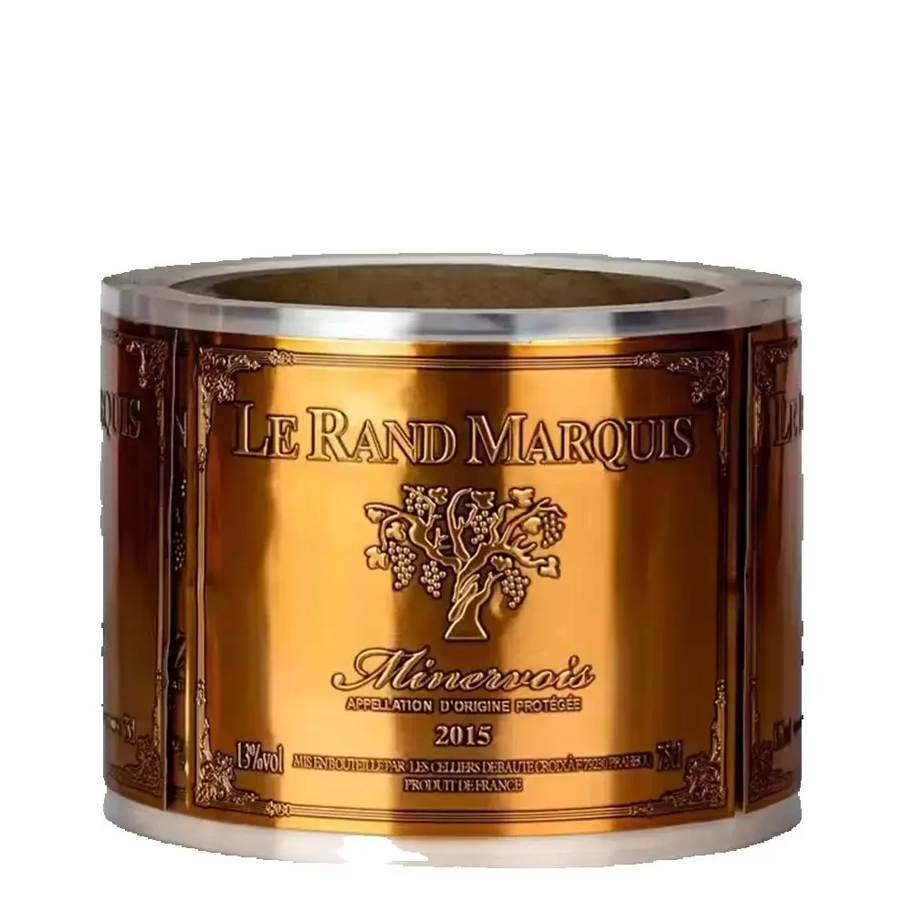 

Элитные металлические этикетки из золотистого алюминия с тиснением и клеевым слоем для винных, оливковых, пивных и других напиточных бутылок