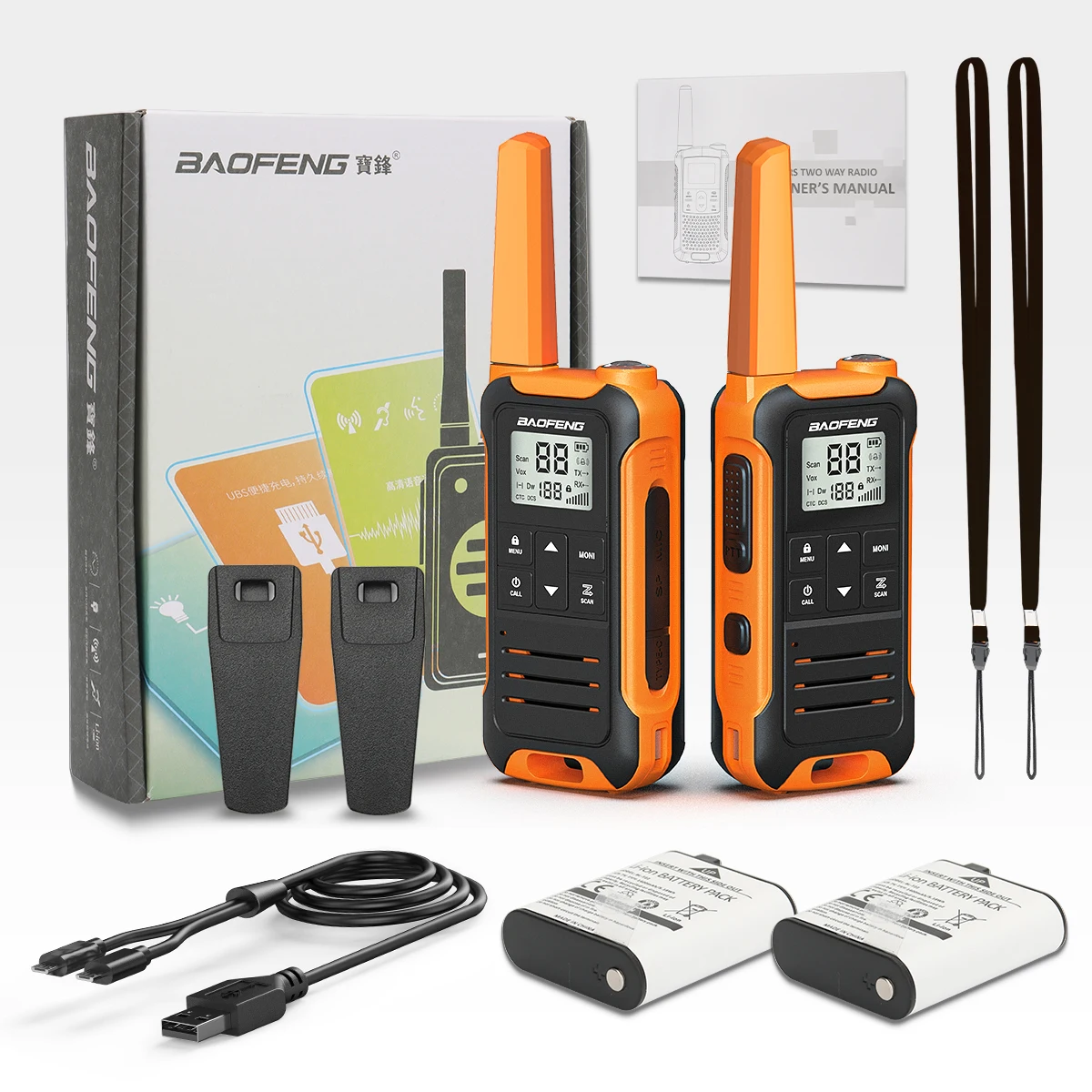 Baofeng-F22 Walkie Talkie, PMR, FRS, Long Range, Mini recarregável, carregador tipo C, rádio portátil em dois sentidos para caminhadas, 2pcs