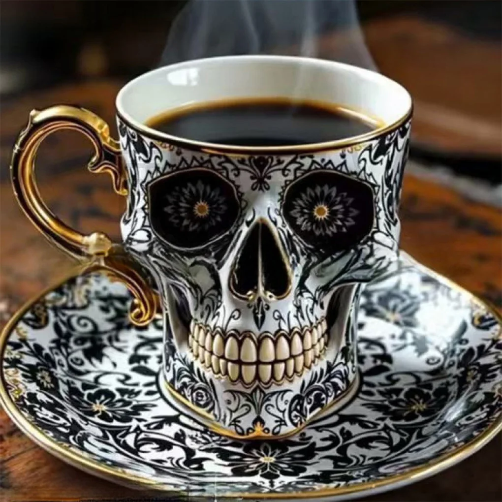 Resin Skull Coffee Mug, Gothic Skeleton Head Bonehead Design, Stylish Collector Cup for Home & Office