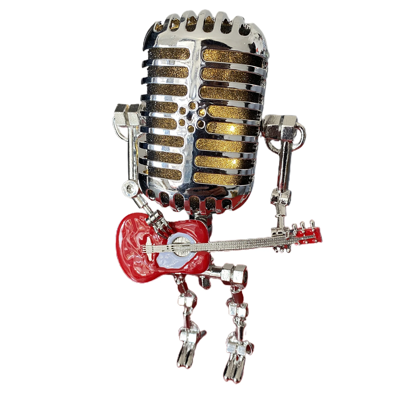 Microphone Robot Desk Lamp Metal Microphone Robot Lamp With Mini Guitar Adjustable Brightness For Bedroom Desk Home Decor