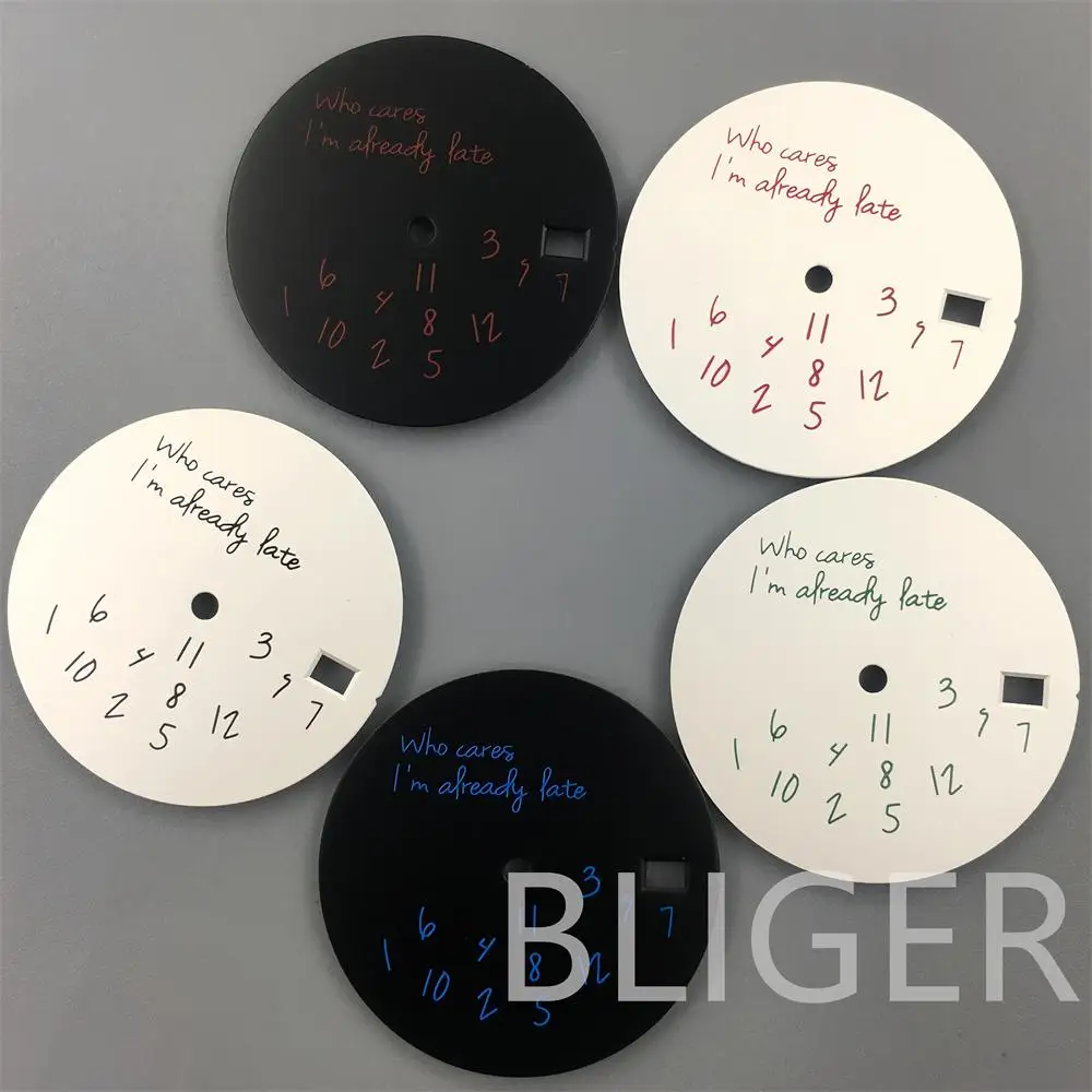

BLIGER Modified Watch Face 29mm Watch Dial Fits NH35 Movement Black White Who Cares I am Already Late Watch Accessories Parts