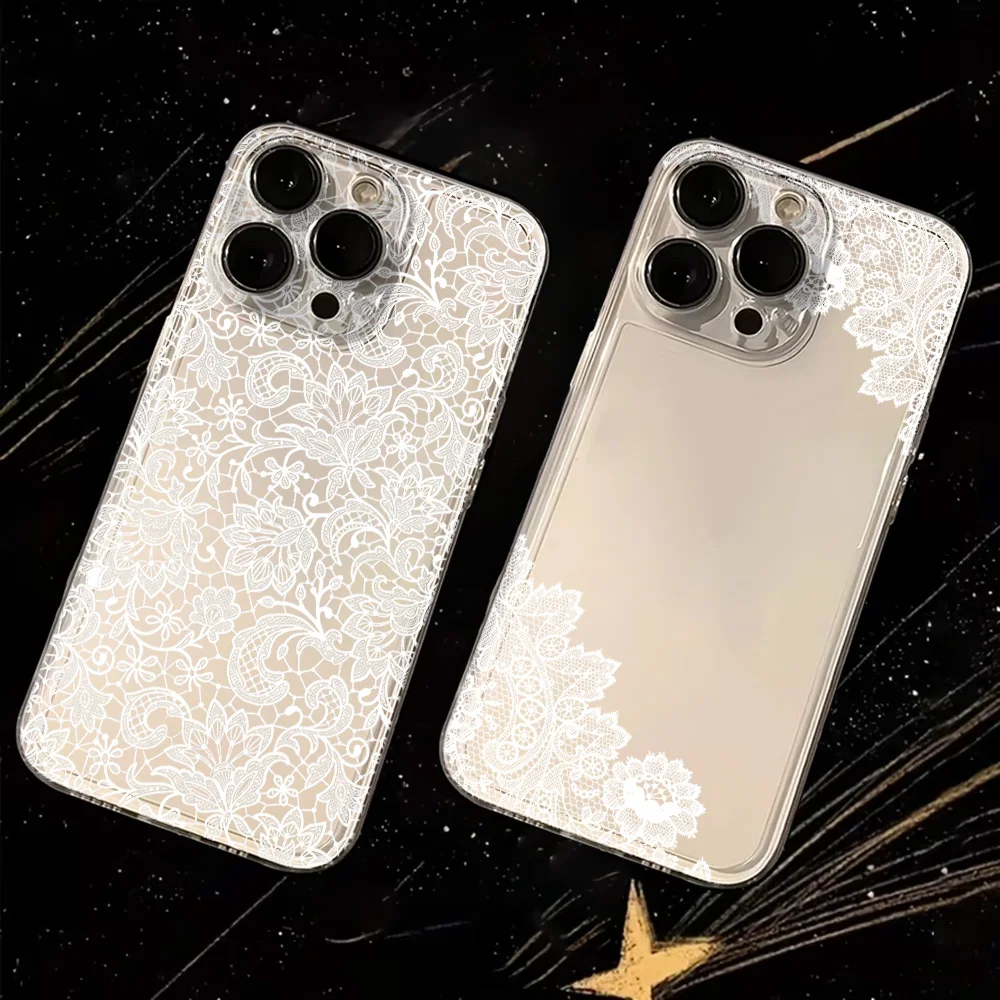 

Elegant Romantic White Lace Pattern Phone Case For Xiaomi Redmi Note 15 15C 14 13 12 12S 12C 11 13C 10s Pro Plus 4G 5G soft TPU