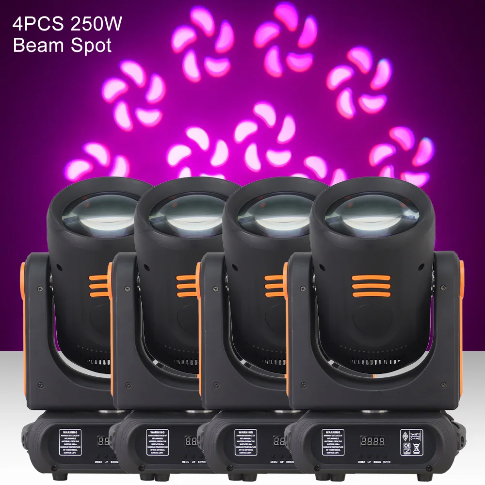 4PCS/LOT LED Beam Gobo 18Prism 250W Power Concert Club Bar Party Wedding Dj Disco Equipment Device Stage Lighting DMX512 Control