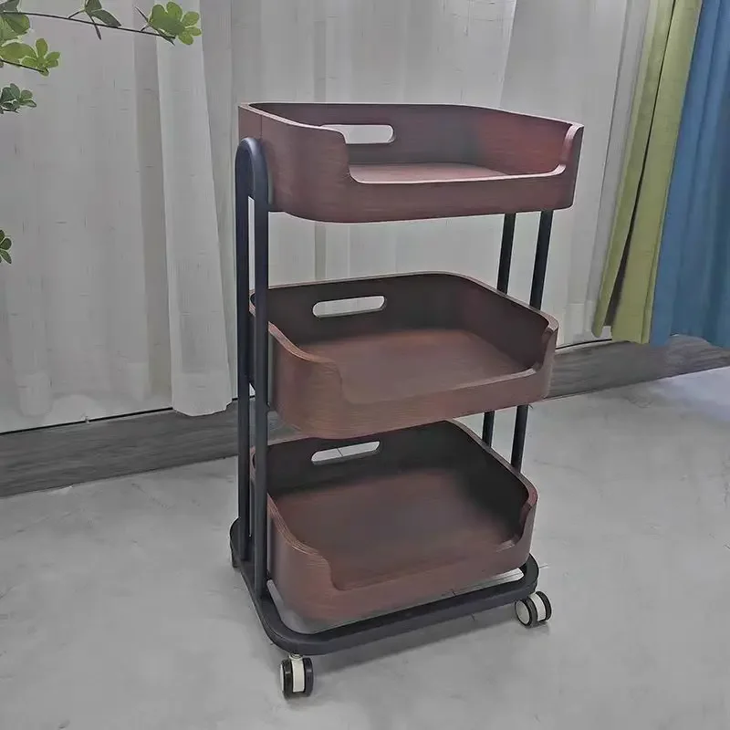 Professional Wooden Salon Trolley with 4 Lockable Casters – 3-Tier Storage Cart for Barber, Esthetician & StylistGoods in stock