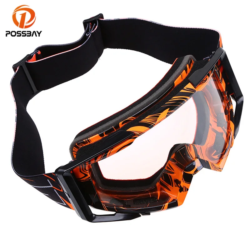 POSSBAY Motorcycle Goggles Glasses Orange Multi Color Ski Goggles Motocross Goggles Helmet Punk Cycling Motorbike Eyewear