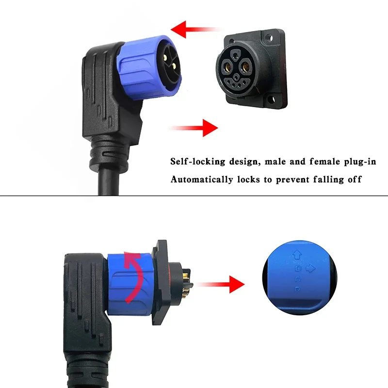 Self-locking 2+1+5 Charging Plug E-Bike Lithium Battery Waterproof Connector 8Pin Electric Vehicle Charging Port Cord Adapter