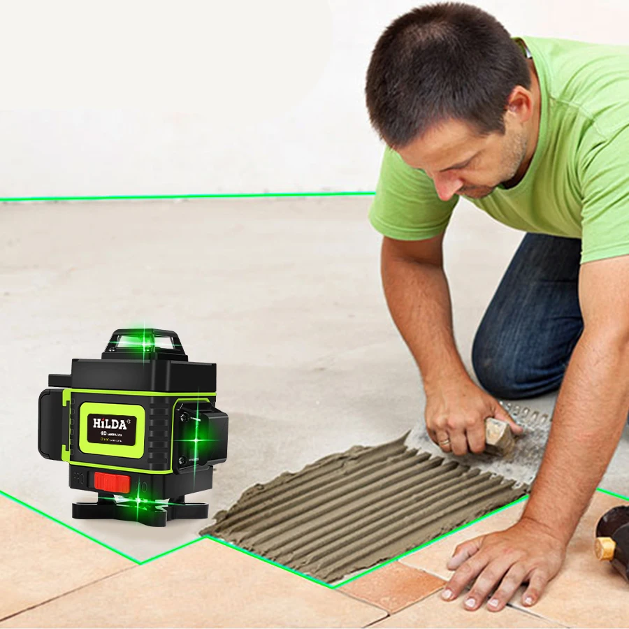 HILDA Laser Level 16 Lines 4D Level Self-Leveling 360 Horizontal And Vertical Cross Green Laser Level With Display Screen