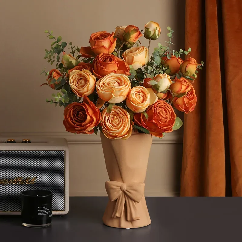 High Grade Rose Silk Artificial Flower Bouquet Simulation Fake Flowers Set Home Living Room Interior Decoration Ornament