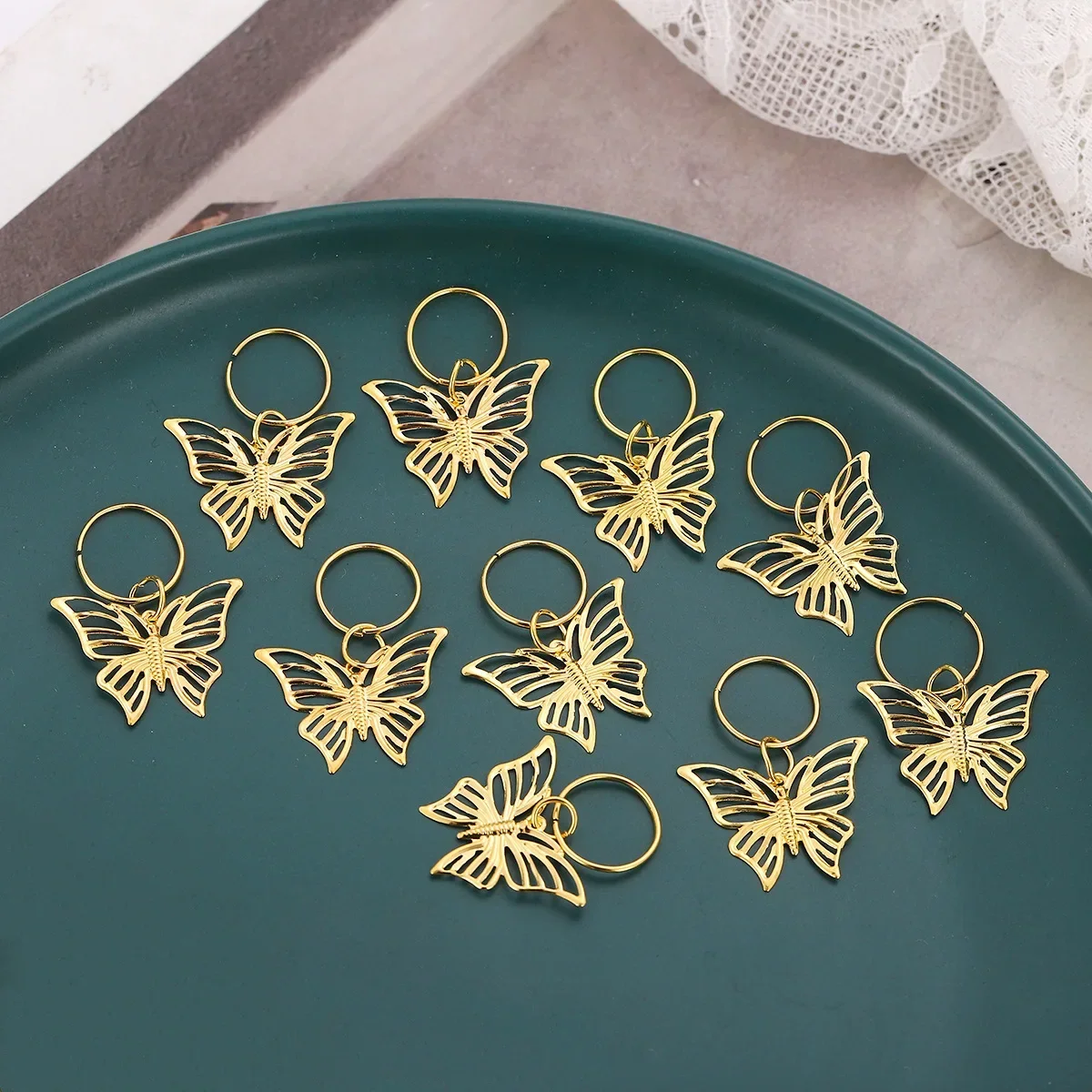 10 Pcs Gold Butterfly Hair Braids Cuffs Hair Charms Dreadlock Jewelry Braid Rings Decorations for Braiders