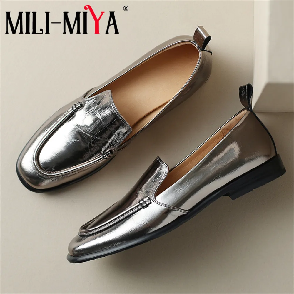 MILI-MIYA nuove donne di arrivo appartamenti in vera pelle piena punta tonda tinta unita Slip On Big Size 34-40 scarpe Casual dal Design conciso