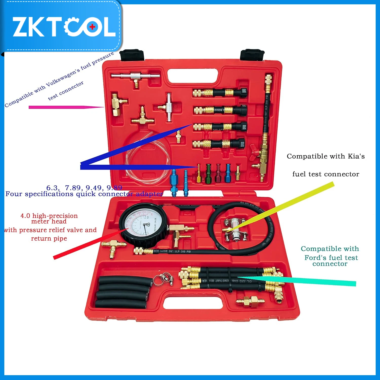 TU-443 Fuel Injection Pressure Tester Kit, Gasoline Oil Pump Pressure Gauge， fuel injection pump injector pressure test tool