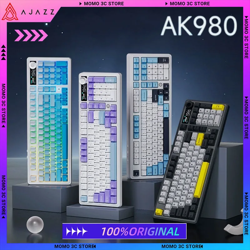 

AJAZZ AK980 Беспроводная механическая клавиатура, трехрежимная Bluetooth, горячая замена, RGB прокладка, 8000 мАч, пользовательская игровая клавиатура для ПК, геймерский ноутбук