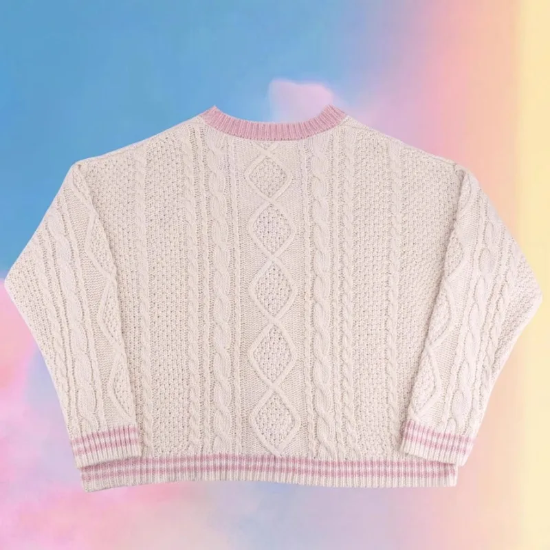 Trendy Women's Clothing Knitted Cardigan Embroidery Sweater Coat Lazy Streetwear Comfortable Single Row Buttons Patchwork Tops