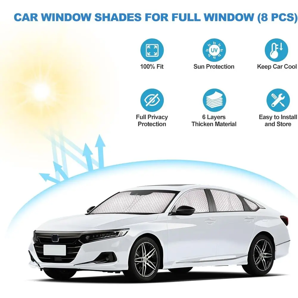 Matiz grosso para janela de carro Accord 2018-2024 de 6 camadas |   Conjunto completo de cortinas de privacidade |   Tons com isolamento térmico 100% blackout para descanso e câmera