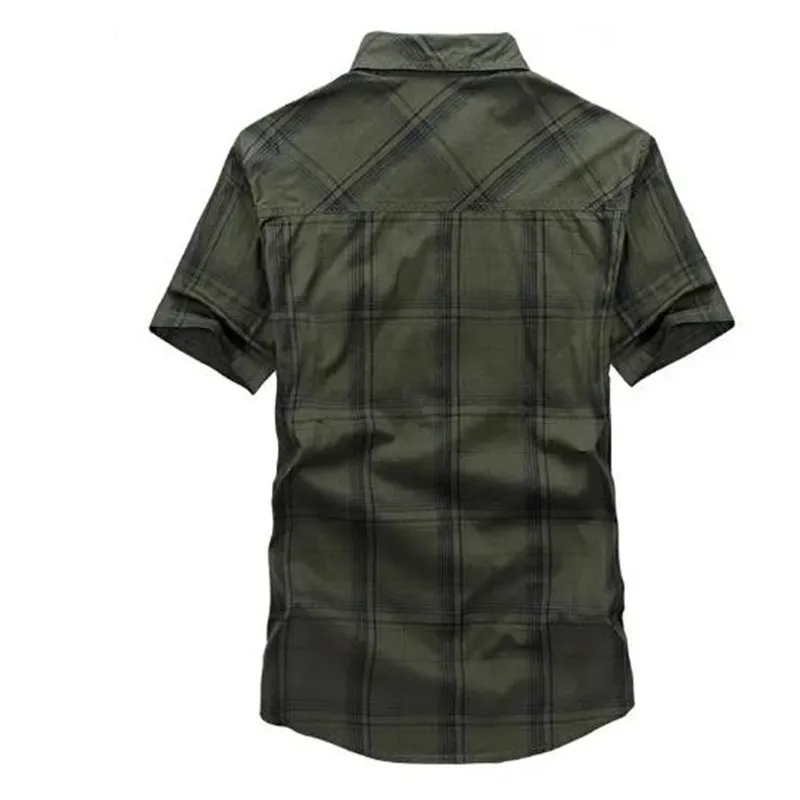 Cotton Men's Short Sleeve Shirt Brand Clothing Chemise Homme Plaid Shirts Cargo Military Tops Male Clothing