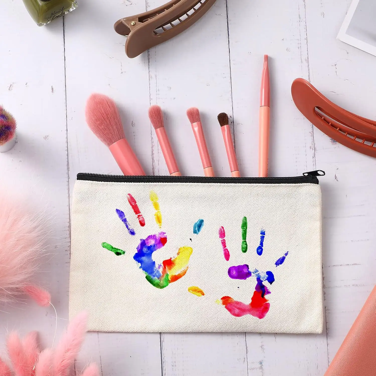 ブランクキャンバスジッパーポーチバッグ - 耐久性のある生地のマルチカラージッパー付きペンケース、学校、オフィス、旅行、クラフト用品用