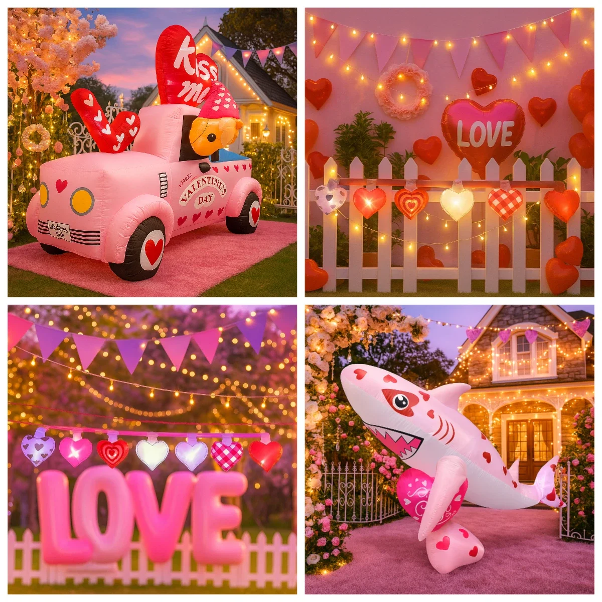 

1,6 м/5 футов надувной декор для вечеринки на день Святого Валентина, автомобильная акула, любовь, украшение для двора, романтический светодиодный светильник, декор для сада