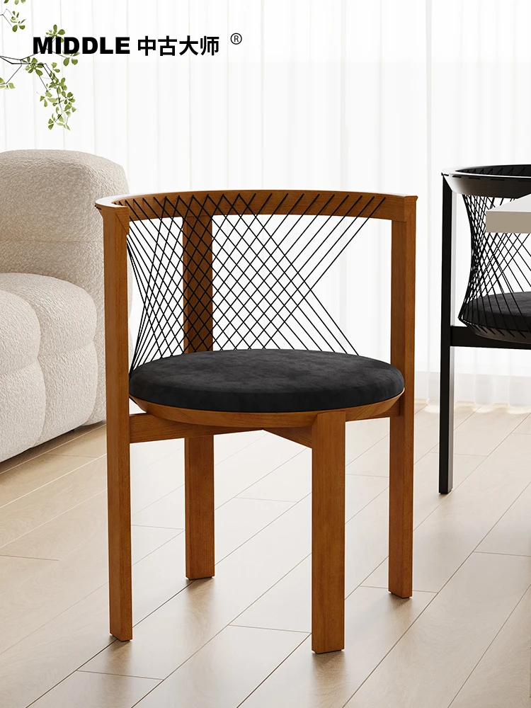 Accordion Chair Designer Medieval Dining Chair Back Nordic Solid Wood Soft Pack Light Luxury High-end Retro Armchair