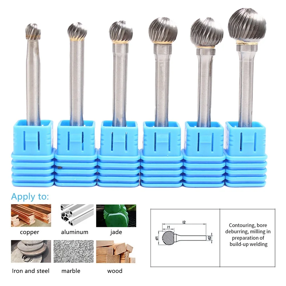 Ball Head Die Grinder Bit Milling Carving Tool Tungsten Rotary File Carbide Burr Milling Cutter Drill For Metal Wood Plastic