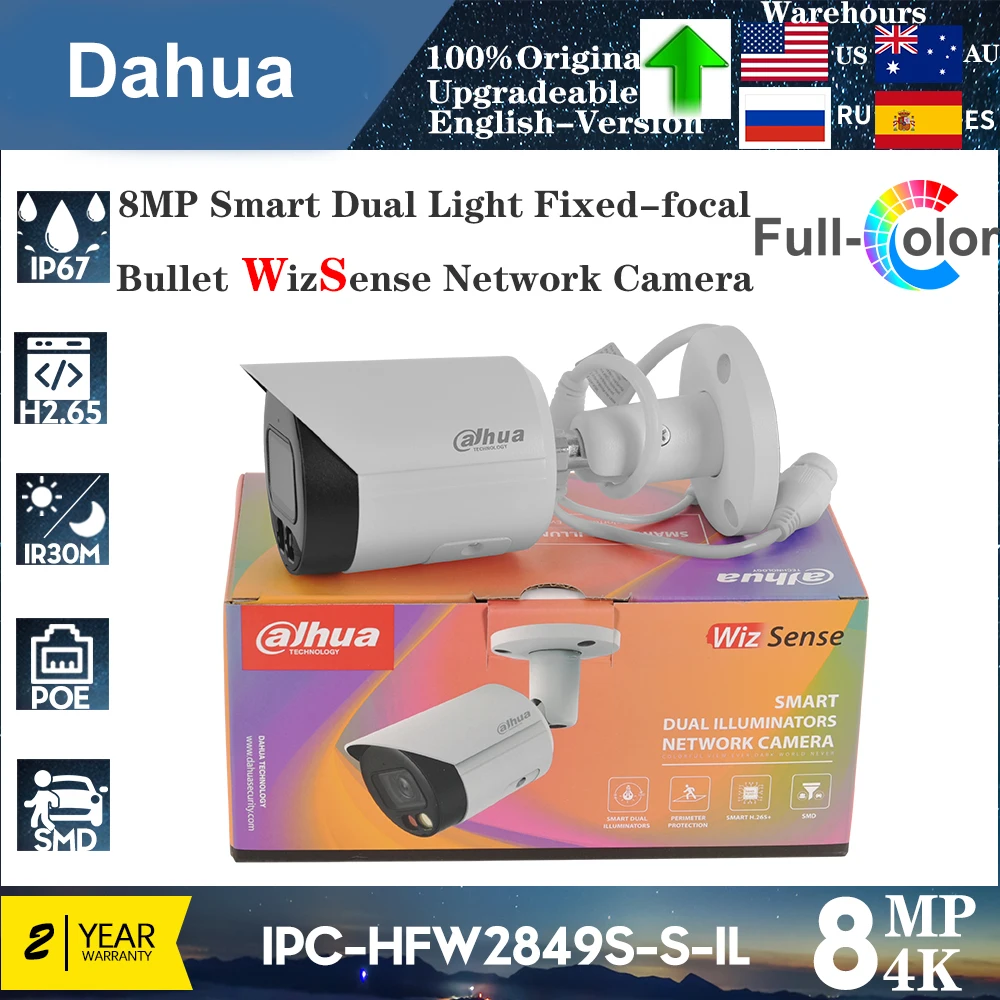 

Dhua 8MP IPC-HFW2849S-S-IL Интеллектуальная сетевая камера с двойной подсветкой и фиксированным фокусным расстоянием, поддержка обнаружения движения, встроенная сетевая камера MICBullet WizSense