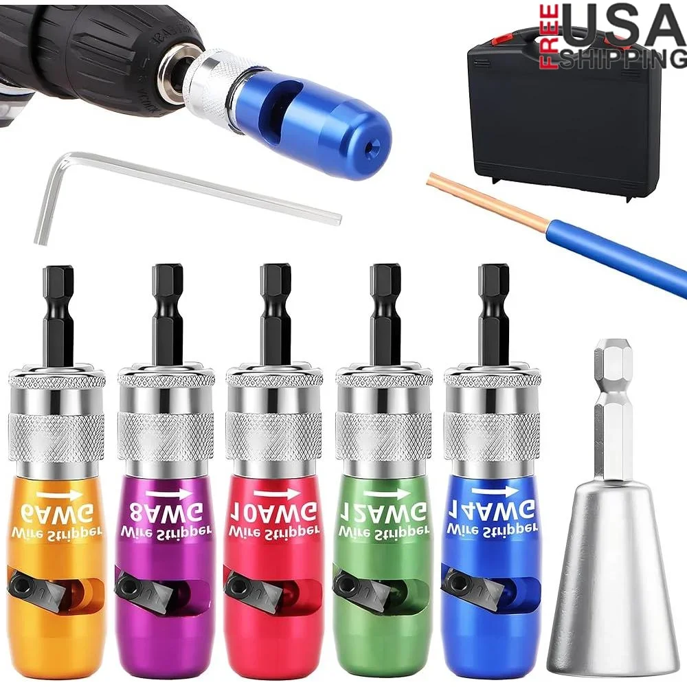 

Wire Stripper Twister Drill Tool Set 6-14 AWG Electrician Adjustable Wire Stripping and Twisting Tool Durable Aluminum Alloy