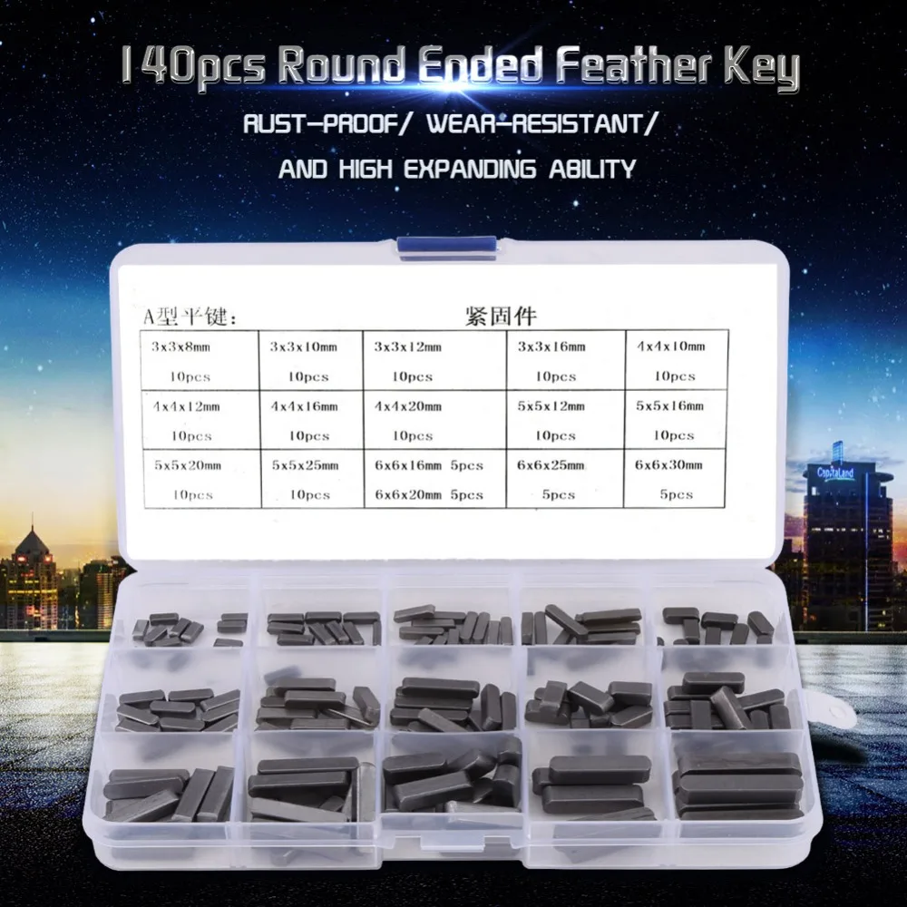Carbon Steel Round Ended Feather Key 3mm 4mm 5mm 6mm Parallel Key Stock Assortment Assortment Dark Grey