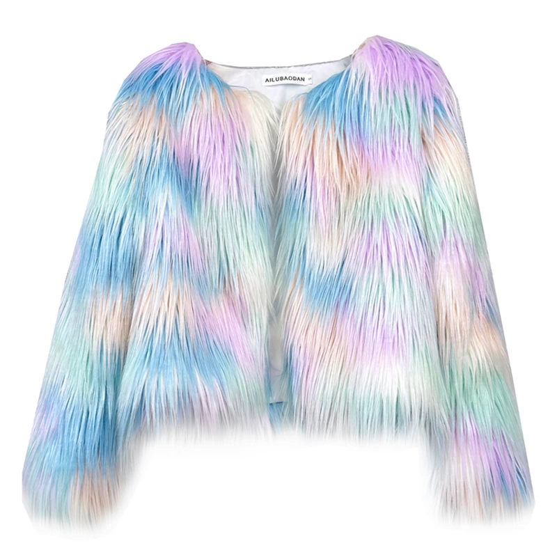 Original Design Colourful Faux Fur Coat Female Jacket Lady Shaggy Outerwear Women\'s Winter Coats Factory Direct Sales Promotion