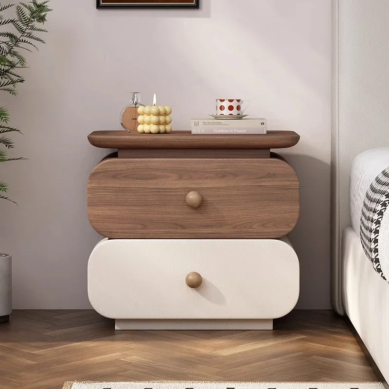 Medieval style solid wood small bedside table household bedroom cream style Italian minimalist high-end bedside table free inst