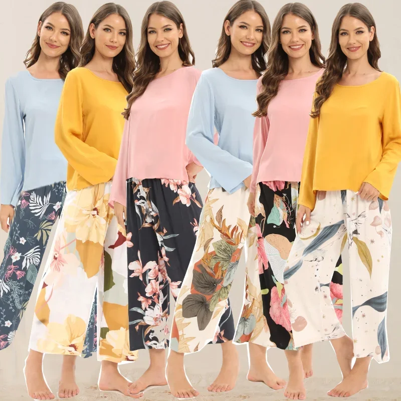 

Spring / Summer Pijama New 100% Viscose Long-sleeved Trousers Ladies Pajamas Suit Sleepwear Women's Nightwear Pijama Mujer