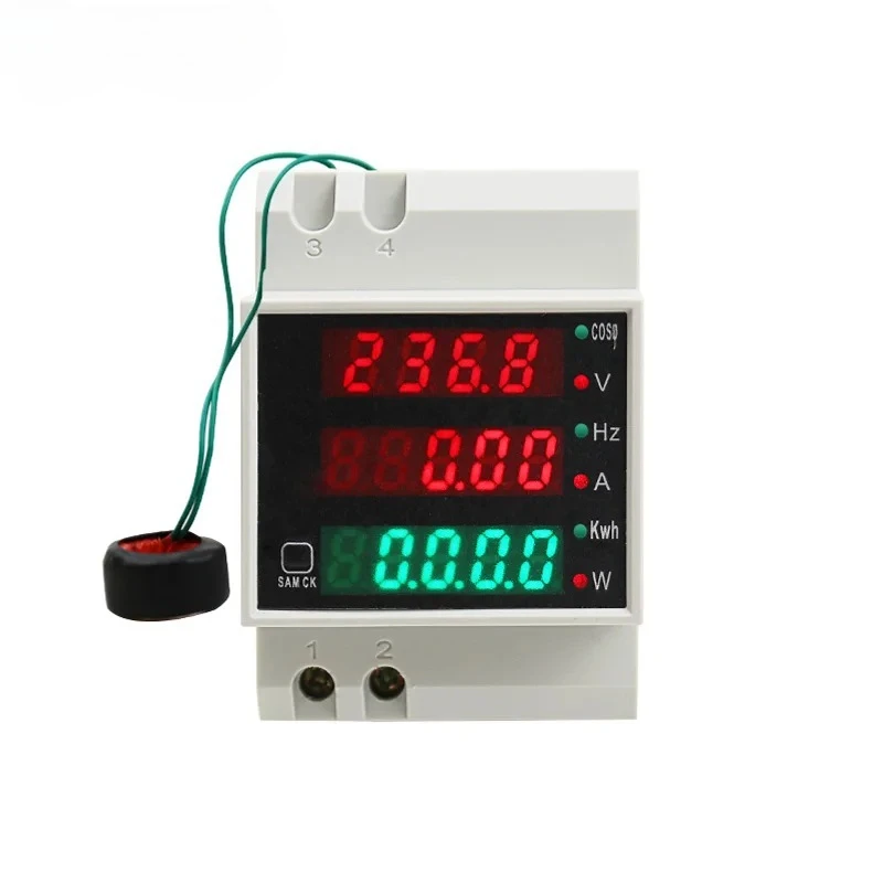 D52-2058  Din Rail Volt Current Meter Power Consumption Meter AC200-450V Multi-Function  Digital kwh Frequency Meter 0-100A